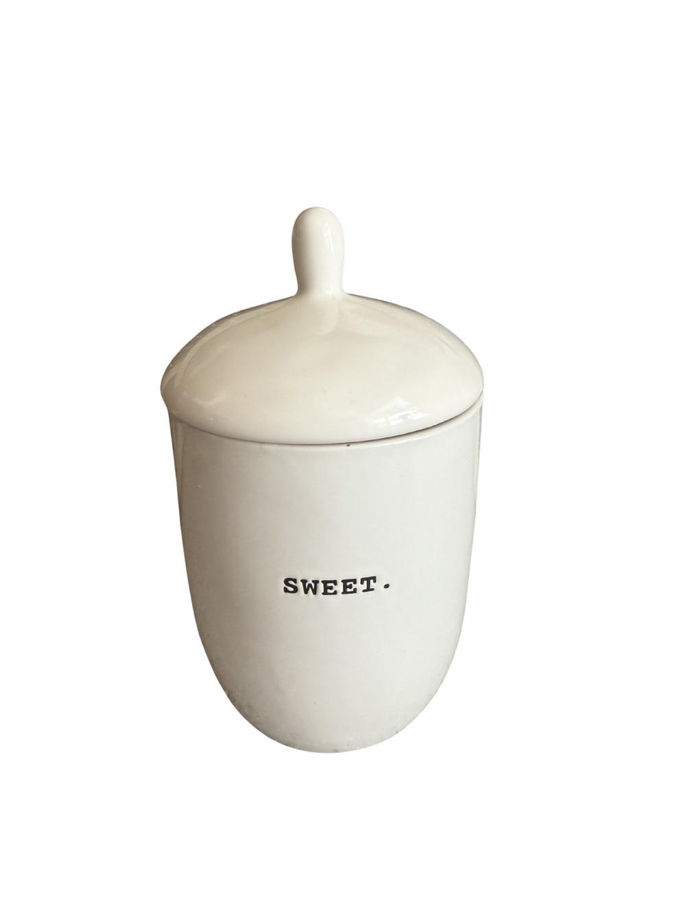Rae Dunn Artisan Collection SWEET sugar jar with lid  typewriter font EUC